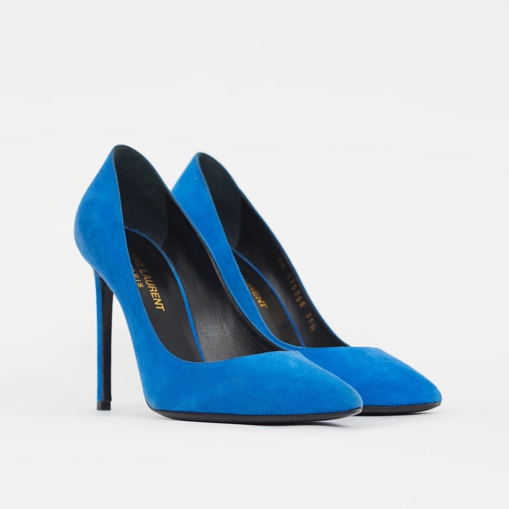 Saint Laurent Blue Zoe Suede Pumps